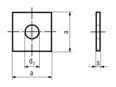Technical drawing with dimensions of Square washers for wood construction