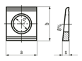 Technical drawing with dimensions of Square taper washers for U-sections