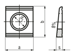 Technical drawing with dimensions of Square taper washers for U-sections