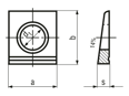 Technical drawing with dimensions of Square taper washers for I-sections
