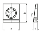 Technical drawing with dimensions of Square taper washers for I-sections