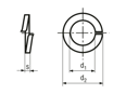 Technical drawing with dimensions of Split spring lock washers with bent end