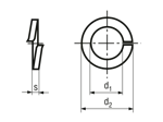 Technical drawing with dimensions of Split spring lock washers with bent end