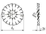 Technical drawing with dimensions of Serrated lock washers internal and external serrations