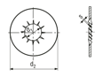 带尺寸的技术图：锯齿锁紧垫圈 大尺寸，内齿