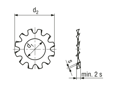 Technical drawing with dimensions of Toothed lock washers type A, external teeth