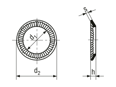 Technical drawing with dimensions of Ribbed lock washers