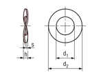 Technical drawing with dimensions of Waved spring washers