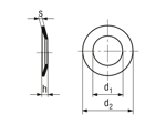 Technical drawing with dimensions of Conical spring washers regular type