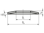 Technical drawing with dimensions of Disc springs works standard