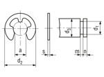 带尺寸的技术图：轴用弹性挡圈 散装