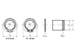 Technical drawing with dimensions of Retaining rings for shafts standard design