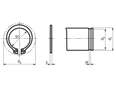 Technical drawing with dimensions of Retaining rings for shafts special design with lugs