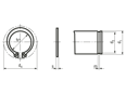 Technical drawing with dimensions of Retaining rings for shafts heavy-duty design