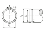 Technical drawing with dimensions of Snap rings for shafts round wire