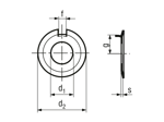 Technical drawing with dimensions of Tab washers with nose