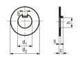 Technical drawing with dimensions of Tab washers for slotted round nuts DIN 1804