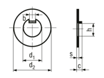 Technical drawing with dimensions of Tab washers for slotted round nuts DIN 1804