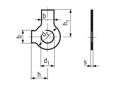 Technical drawing with dimensions of Tab washers with long and short tab