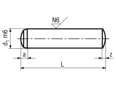 Technical drawing with dimensions of Parallel pins hardened, ground m6