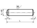 Technical drawing with dimensions of Parallel pins hardened, ground m6