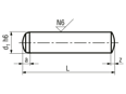 Technical drawing with dimensions of Parallel pins hardened, ground h6