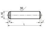 Technical drawing with dimensions of Parallel pins hardened, ground h6