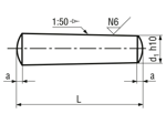 Technical drawing with dimensions of Taper pins unhardened, ground