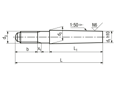 Technical drawing with dimensions of Taper pins with thread constant taper length, unhardened, ground