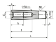 Technical drawing with dimensions of Taper pins with internal thread unhardened, ground