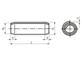 Technical drawing with dimensions of Spiral spring pins standard duty