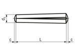 Technical drawing with dimensions of Grooved taper pins