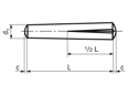 Technical drawing with dimensions of Grooved taper pins half length taper grooved
