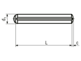 Technical drawing with dimensions of Grooved pins full length parallel grooved