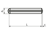 Technical drawing with dimensions of Grooved pins full length parallel grooved