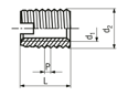 Technical drawing with dimensions of Ensat® S 302 - Self-cutting thread inserts with cutting slot, for light metals, thermoplastics and thermoset plastics