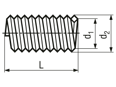 带尺寸的技术图：AMECOIL® SR - 带导舌的钢丝螺套 带可自由运行的螺纹