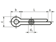 Technical drawing with dimensions of Split pins (Cotter pins)