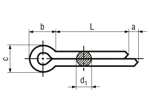 Technical drawing with dimensions of Split pins (Cotter pins)