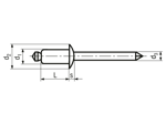 Technical drawing with dimensions of POP® TSPD/SD...BS - Blind rivets Standard dome head