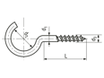 Technical drawing with dimensions of Hook wood screws