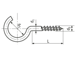 Technical drawing with dimensions of Hook wood screws