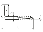 Technical drawing with dimensions of Square hook wood screws