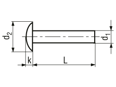Technical drawing with dimensions of Flat round head rivets