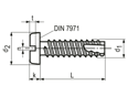 Technical drawing with dimensions of Slotted pan head thread cutting screws with tapping screw thread type 1