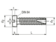 Technical drawing with dimensions of Slotted cheese head thread cutting screws with metric thread type 2