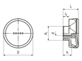 Technical drawing with dimensions of ELESA® Ergostyle ELK. - Lobe knobs with brass boss, tapped blind hole