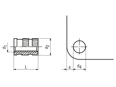 Technical drawing with dimensions of Threaded inserts for hot or ultrasound embedding without head, opposed helical knurl, for thermoplastics