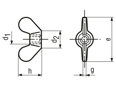 Technical drawing with dimensions of Wing nuts