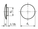 Technical drawing with dimensions of Cover caps for hex socket screws